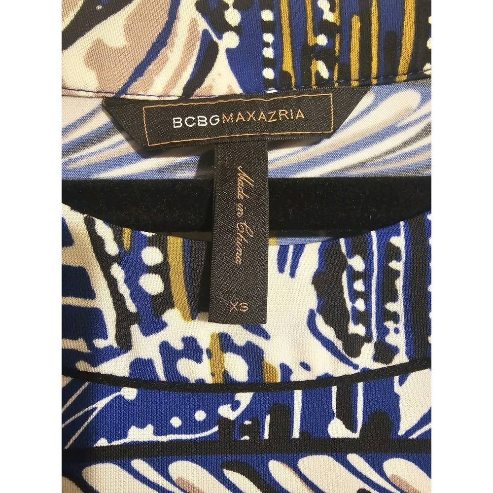 BCBG MaxAzria Dress Size Small Blue Printed Paneled Formal Sheath 3/4 Sleeves - Picture 4 of 10